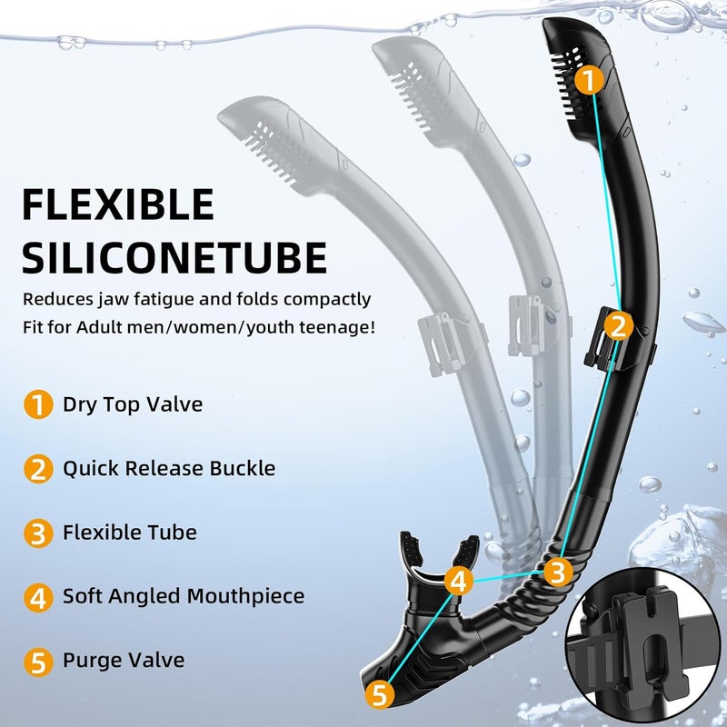 MELUMILU Snorkeling Gear for Adults, Dry Snorkel Set 180° Panoramic Wide View Anti-Fog Scuba Diving Mask, Professional Snorkel Gear for Free Breathing, Swimming, Diving, Nose Upgrade 2.0 - Image 4